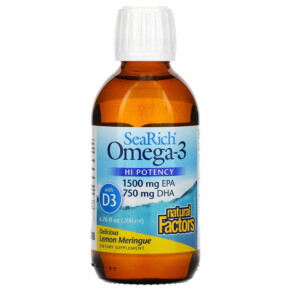 Thực phẩm bổ sung Natural Factors Sea Rich Omega-3 1500 mg EPA/750 mg DHA with Vitamin D3 Lemon Meringue 6.76 fl oz (200 ml) 068958357447