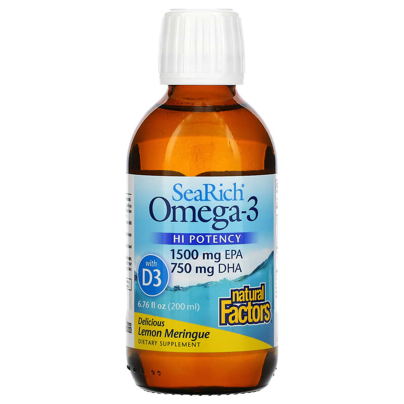 Dầu cá tự nhiên Natural Factors Sea Rich Omega-3 1500 mg EPA/750 mg DHA với Vitamin D3 hương chanh meringue 200 ml 10 natural factors sea rich omega 3 1500 mg epa 750 mg dha with vitamin d3 lemon meringue 6 76 fl oz 200 ml 68248 068958357447