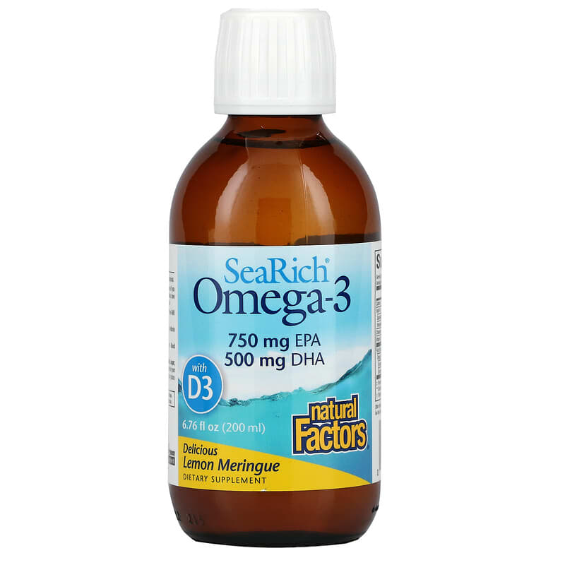 Natural Factors SeaRich Omega-3 với Vitamin D3 Hương Chanh Meringue Ngon 200 ml 10 natural factors searich omega 3 with vitamin d3 delicious lemon meringue 6 76 fl oz 200 ml 68247 068958357454