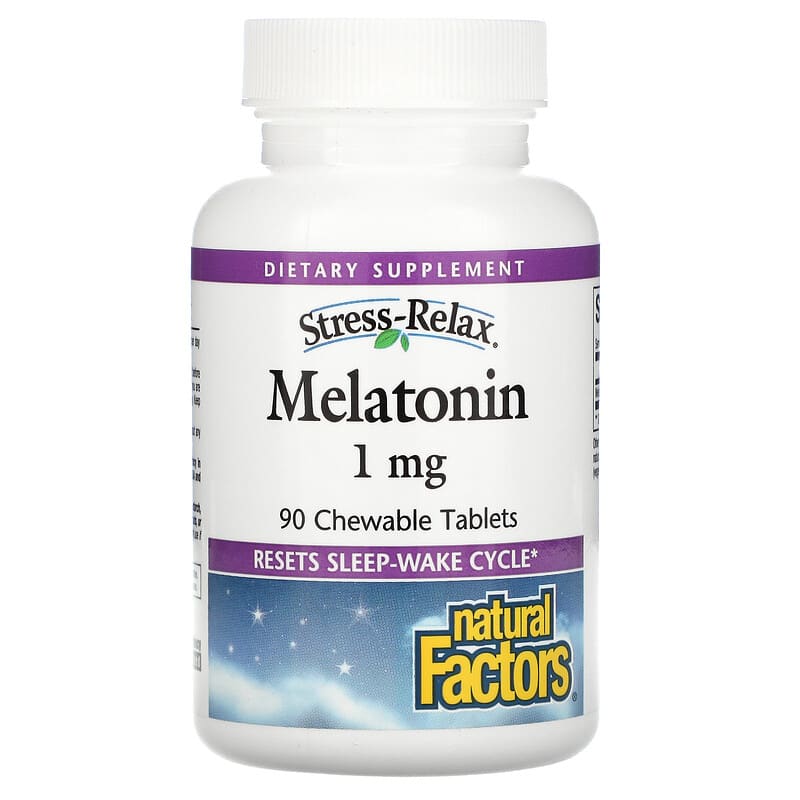 Viên ngậm melatonin 1 mg Stress-Relax Natural Factors 90 viên 10 natural factors stress relax melatonin 1 mg 90 chewable tablets 104928 068958027135