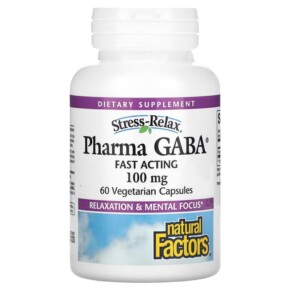 Thực phẩm bổ sung Natural Factors Stress Relax Pharma GABA 100 mg 60 Vegetarian Capsules 068958028361