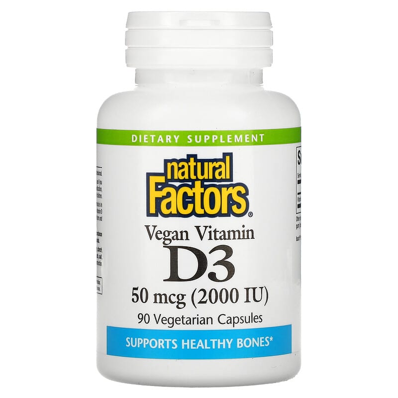 Vitamin D3 Vegan Natural Factors 50 mcg (2.000 IU) 90 viên nang chay 10 natural factors vegan vitamin d3 50 mcg 2 000 iu 90 vegetarian capsules 101668 068958010687