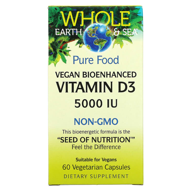 Viên uống Vitamin D3 Vegan Bioenhanced 5000 IU 60 viên thực vật Whole Earth & Sea của Natural Factors 10 natural factors whole earth sea vegan bioenhanced vitamin d3 5 000 iu 60 vegetarian capsules 66436 068958355160