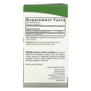 Viên uống việt quất tự nhiên Nature's Answer Cranberry 400 mg 90 viên thực vật 3 Thành phần vi chất của Nature's Answer Cranberry 400 mg 90 Vegetarian Capsules 083000161582