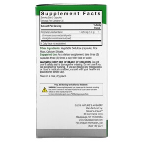 Thành phần vi chất của Nature's Answer Echinacea & Astragalus 475 mg 90 Vegetarian Capsules 083000160479