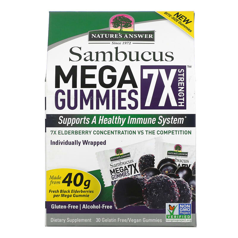 Viên ngậm dẻo Nature's Answer Sambucus Mega Gummies 7X Tăng Cường Từ Quả Elderberry Đen 30 viên Gelatin Miễn Phí/Vegan 10 nature s answer sambucus mega gummies 7x strength black elderberry 30 gelatin free vegan gummies 78112 083000262340