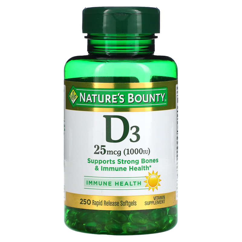 Viên uống Vitamin D3 Nature's Bounty 25 mcg (1000 IU) 250 viên nang mềm giải phóng nhanh 10 nature s bounty d3 25 mcg 1000 iu 250 rapid release softgels 32475 074312156069