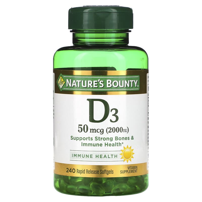 Viên uống Nature's Bounty D3 50 mcg (2.000 IU) 240 viên nang mềm giải phóng nhanh 10 nature s bounty d3 50 mcg 2 000 iu 240 rapid release softgels 32084 074312199394