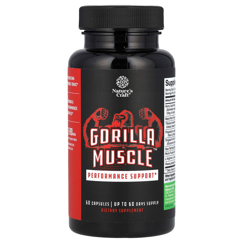 Viên uống hỗ trợ hiệu suất Gorilla Muscle của Nature's Craft, 60 viên 5 Nature's Craft, Gorilla Muscle™, Performance Support, 60 viên 850019770001