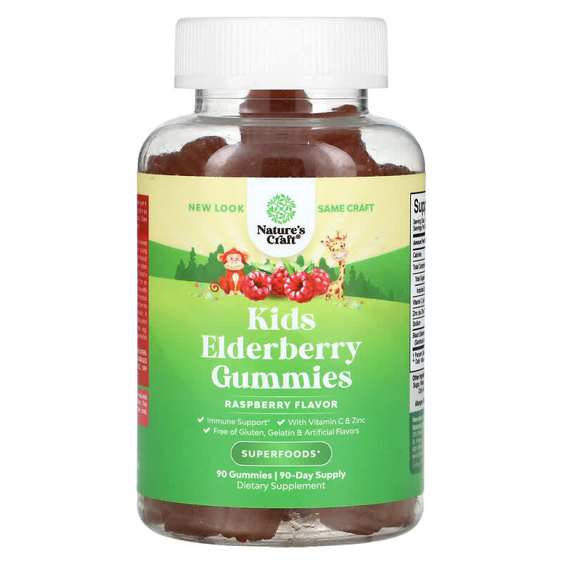 Viên nhai Elderberry cho trẻ em Nature's Craft vị mâm xôi 90 viên 10 nature s craft kids elderberry gummies raspberry 90 gummies 133410 793611599611
