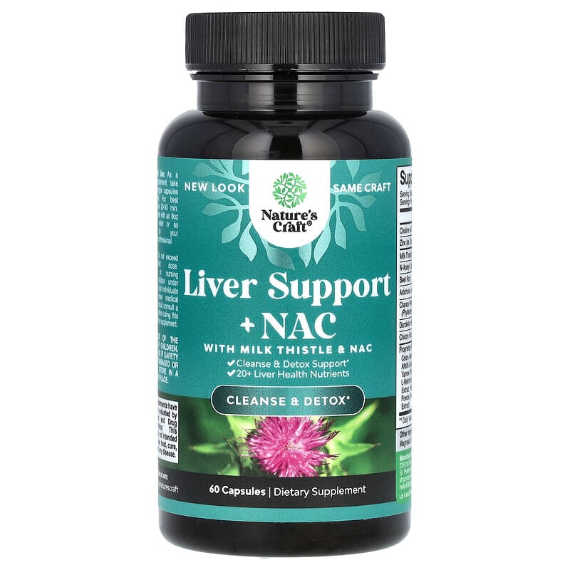Nature's Craft, Liver Support + NAC with Milk Thistle, 60 viên 850047947727