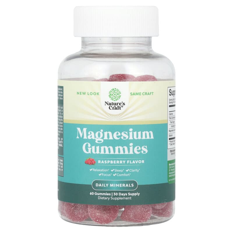 Nature's Craft, Magnesium Gummies, Raspberry, 60 viên nhai 850034386133