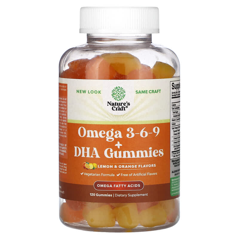 Kẹo dẻo Omega 3-6-9 + DHA vị chanh và cam Nature's Craft 120 viên nhai 10 nature s craft omega 3 6 9 dha gummies lemon and orange 120 gummies 133426 850034386744