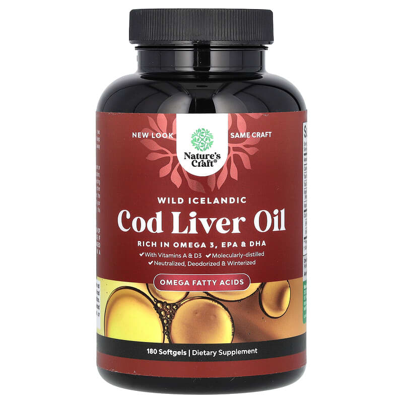 Nature's Craft, Wild Icelandic Cod Liver Oil with Vitamins A & D3, 180 viên 850034386805
