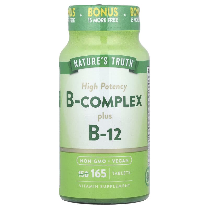Nature's Truth, B-Complex Plus B-12, High Potency, 165 Tablets 840093111692