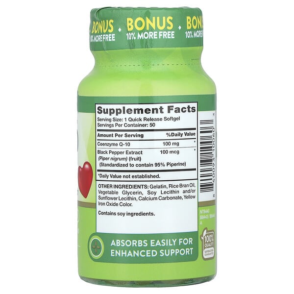 Nature's Truth CoQ-10 Plus Black Pepper Extract Enhanced Absorption 100 mg 50 viên 9 Nature's Truth CoQ-10 Plus Black Pepper Extract Enhanced Absorption 100 mg 50 viên 840093100603