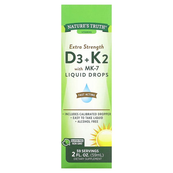 Nature's Truth Extra Strength D3 + K2 with MK-7 Liquid Drops 2 fl oz 59 ml 10 nature s truth extra strength d3 k2 with mk 7 liquid drops 2 fl oz 59 ml 119563 840093117243