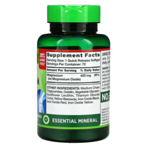 Viên uống Nature's Truth Extra Strength Magnesium 400 mg 72 viên mềm giải phóng nhanh 3 Thành phần vi chất của Nature's Truth Extra Strength Magnesium 400 mg 72 Quick Release Softgels 840093110985