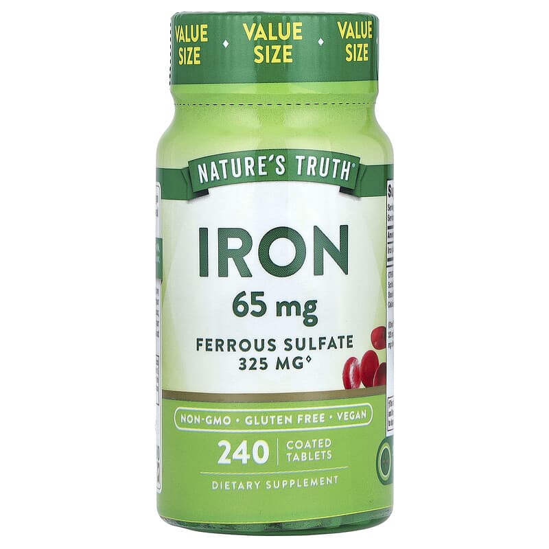 Nature's Truth, Iron, 65 mg, 240 Coated Tablets 840093123534