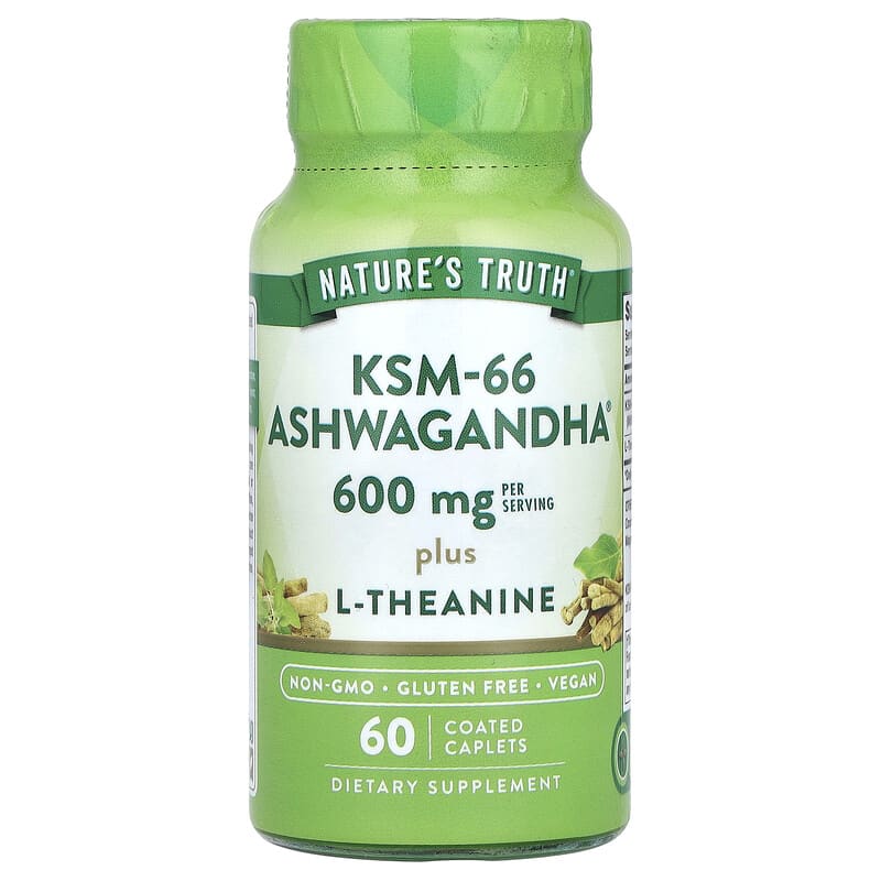 Nature's Truth, KSM-66 Ashwagandha Plus L-Theanine, 60 Coated Caplets 840093123503