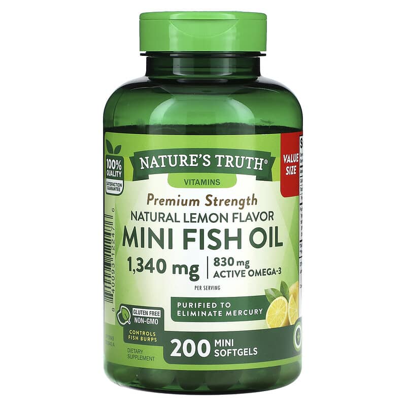 Nature's Truth, Mini Fish Oil, Premium Strength, Natural Lemon, 1.340 mg, 200 Mini Softgels (670 mg/viên) 840093122476