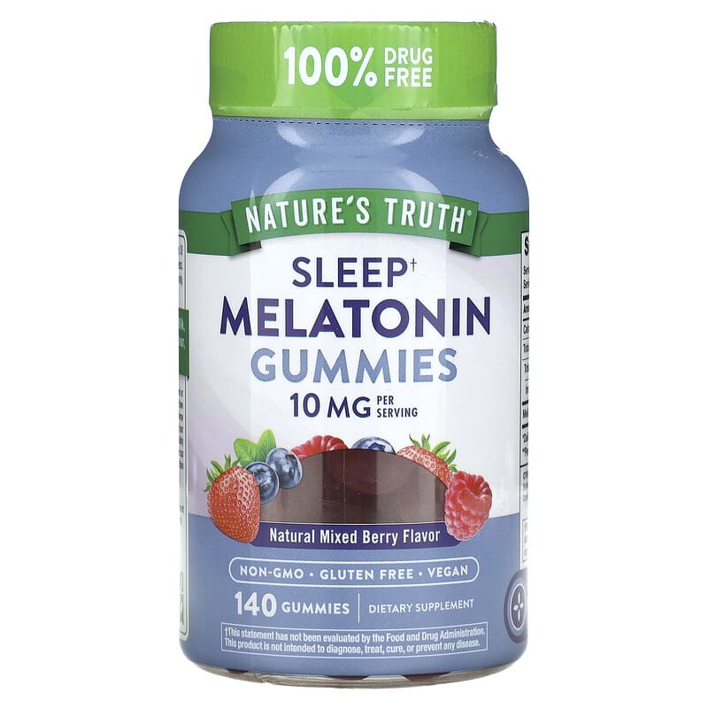 Viên nhai Melatonin Giúp Ngủ Tự Nhiên Berry Hỗn Hợp 10 mg 140 viên Nature's Truth 10 nature s truth sleep melatonin gummies natural mixed berry 10 mg 140 gummies 5 mg per gummy 137288 840093122520
