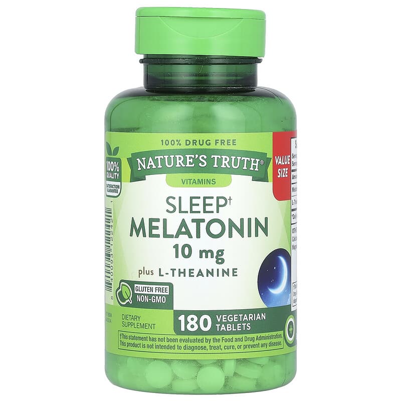Viên uống ngủ tự nhiên Nature's Truth Melatonin Plus L-Theanine 10mg 180 viên 10 nature s truth sleep melatonin plus l theanine 10 mg 180 vegetarian tablets 137285 840093122421