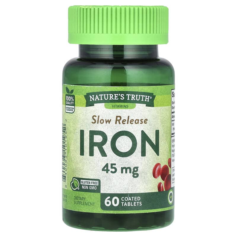 Nature's Truth, Slow Release Iron, 45 mg, 60 Coated Tablets 840093101952