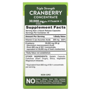 Viên uống tinh chất nam việt quất Nature's Truth Triple Strength Cranberry Concentrate Plus Vitamin C 15.000 mg 90 viên nang giải phóng nhanh 3 Thành phần vi chất của Nature's Truth Triple Strength Cranberry Concentrate Plus Vitamin C 15.000 mg 90 Quick Release Capsules 840093101082