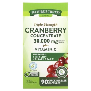 Thực phẩm bổ sung Nature's Truth Triple Strength Cranberry Concentrate Plus Vitamin C 15.000 mg 90 Quick Release Capsules 840093101082