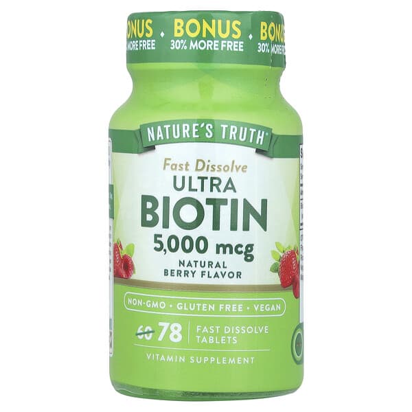 Nature's Truth Ultra Biotin Natural Berry 5.000 mcg 78 viên 10 nature s truth ultra biotin natural berry 5 000 mcg 78 fast dissolve tablets 127622 840093101181