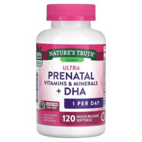 Thực phẩm bổ sung Nature's Truth Ultra Prenatal Vitamins & Minerals + DHA 120 Quick Release Softgels 840093115454