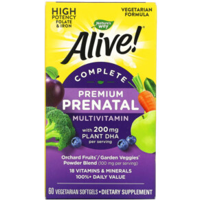 Thực phẩm bổ sung Nature's Way Alive! Complete Premium Prenatal Multivitamin 200 mg 60 Vegetarian Softgels 033674112090