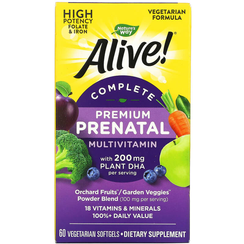 Viên uống bổ sung vitamin tổng hợp cho bà bầu Nature's Way Alive! Complete Premium Prenatal Multivitamin 200 mg 60 viên nang thực vật 10 nature s way alive complete premium prenatal multivitamin 200 mg 60 vegetarian softgels 86472 033674112090