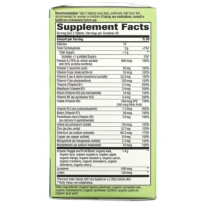 Thành phần vi chất của Nature's Way Alive! Garden Goodness Men's Multivitamin 60 Tablets 033674121122