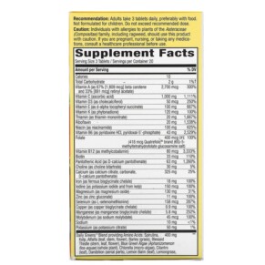 Thành phần vi chất của Nature's Way Alive! Max3 Daily Multi-Vitamin 60 Tablets 033674149263