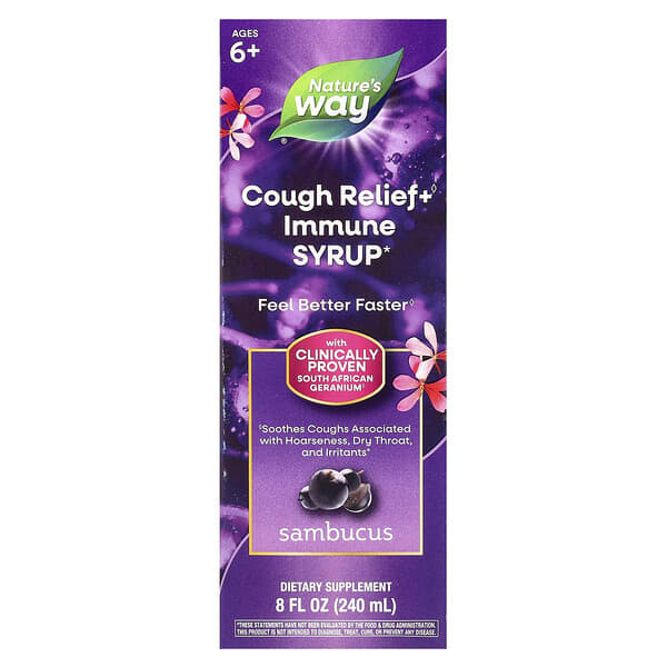 Nature's Way Cough Relief+ Immune Syrup Ages 6+ Sambucus 8 fl oz 240 ml 10 nature s way cough relief immune syrup ages 6 sambucus 8 fl oz 240 ml 120481 033674136744