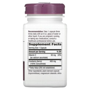 Thành phần vi chất của Nature's Way Cranberry 400 mg 120 Vegan Capsules 033674151358