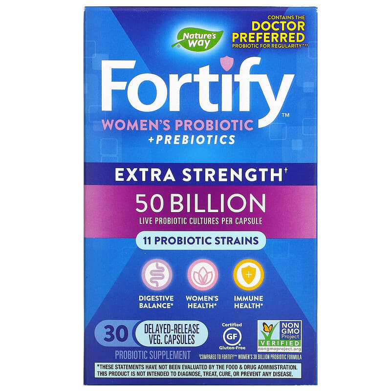 Nature's Way Fortify Probiotic cho nữ Tăng Cường 50 tỷ Vi Khuẩn 30 viên nén Giải Phóng Chậm Thực Vật 10 nature s way fortify women s probiotic prebiotics extra strength 50 billion 30 delayed release veg capsules 75192 033674115817