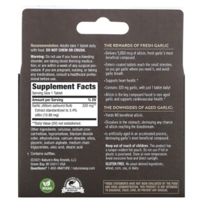 Thành phần vi chất của Nature's Way Garlinase 5000 320 mg 100 Enteric-Coated Tablets 763948085019