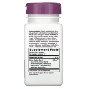 Thành phần vi chất của Nature's Way Kidney Bladder 465 mg 100 Vegan Capsules 033674001103