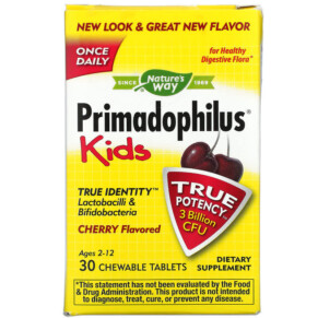 Thực phẩm bổ sung Nature's Way Primadophilus Kids Age 2-12 Cherry 3 Billion CFU 30 Chewable Tablets 033674142431