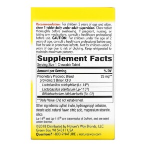 viên nhai Nature's Way Primadophilus Kids hương cam cho trẻ từ 2-12 tuổi, 3 tỷ CFU, 30 viên 3 Thành phần vi chất của Nature's Way Primadophilus Kids Age 2-12 Orange Flavored 3 Billion CFU 30 Chewable Tablets 033674142424