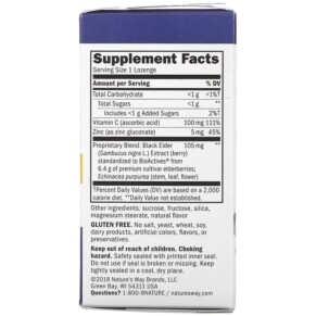 Viên ngậm tăng cường miễn dịch Elderberry tiêu chuẩn Nature's Way Sambucus 30 viên 3 Thành phần vi chất của Nature's Way Sambucus Immune Elderberry Standardized 30 Lozenges 033674140024