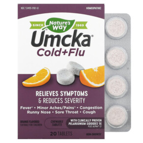 Thực phẩm bổ sung Nature's Way Umcka Cold+Flu Orange 20 Chewable Tablets 033674151617