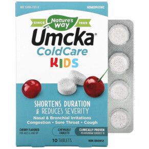 Thực phẩm bổ sung Nature's Way Umcka ColdCare Kids For Ages 6 and Up Cherry 10 Chewable Tablets 033674123515