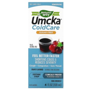 Thực phẩm bổ sung Nature's Way Umcka ColdCare Soothing Syrup Sugar Free Grape 4 fl oz (120 ml) 033674157947