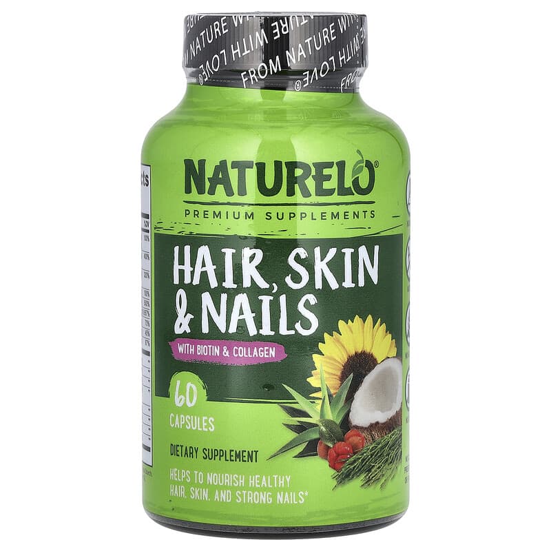 NATURELO, Hair, Skin & Nails With Biotin & Collagen, 60 viên 628110628398