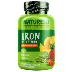 Thực phẩm bổ sung NATURELO Iron with Vitamin C 90 Vegetarian Capsules 628110628503