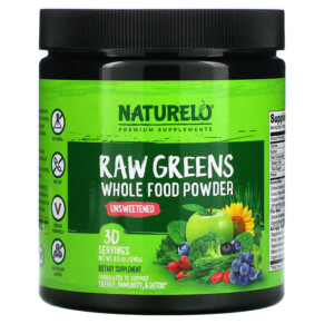 Thực phẩm bổ sung NATURELO Raw Greens Whole Food Powder Unsweetened 8.5 oz (240 g) 628110628343